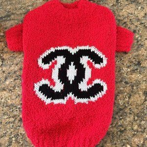 New beautiful super stretchy soft  cozy knit red dog sweater with C C Logo.